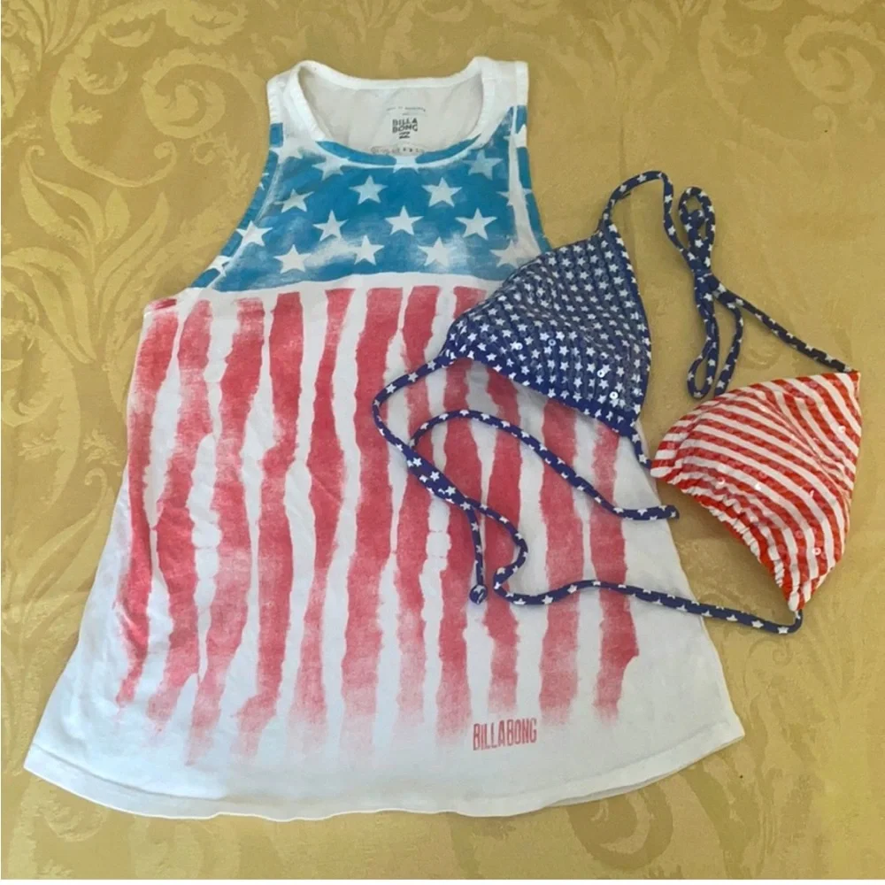 ๐บ๐ธ ๐ Billabong tank top bikini American flag bundle ๐๏ธ - Picture 1 of 9